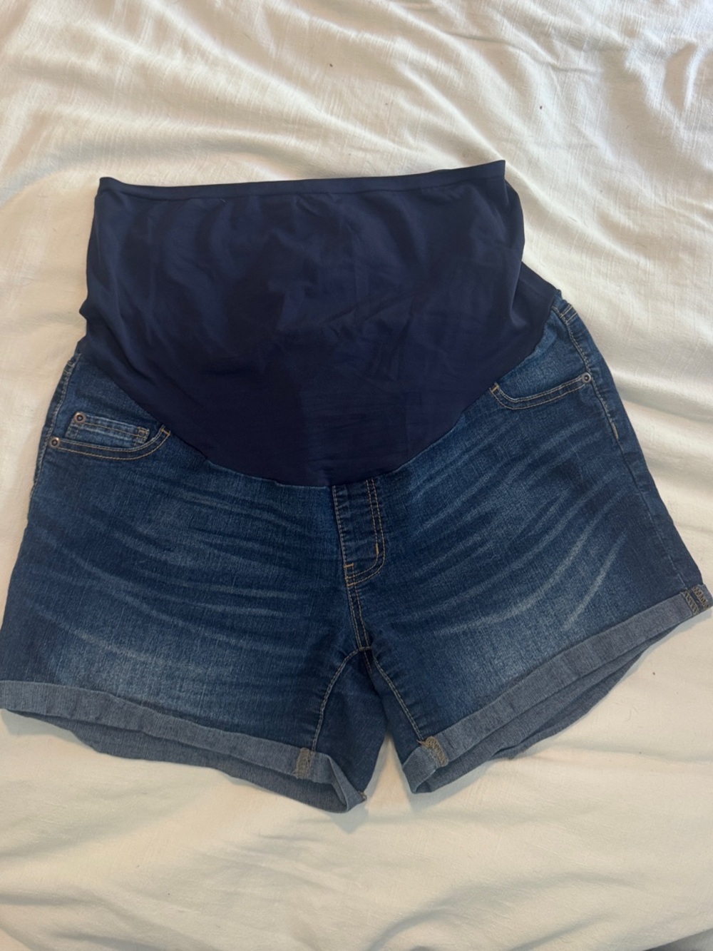 Time and Tru Navy Panel Blue Denim Maternity Shorts 8-10